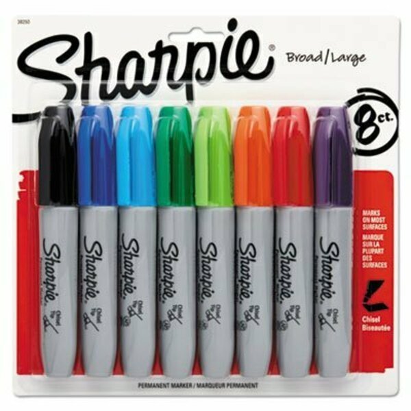 Sharpie, CHISEL TIP PERMANENT MARKER, MEDIUM, ASSORTED COLORS, 8 Pieces, Sanford, Mfr#: 38250PP